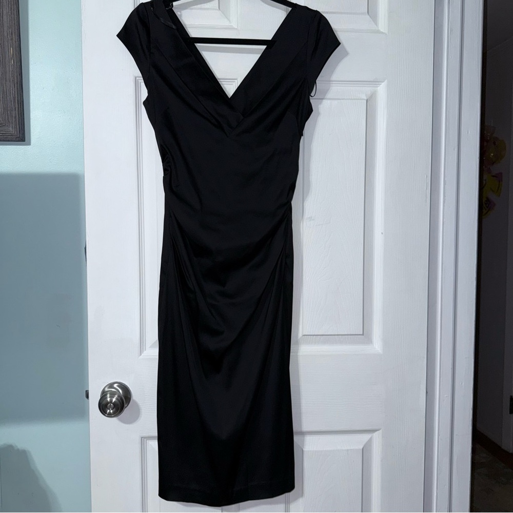 Elegant Maggy London Black Satin Sheath Dress Size 6
